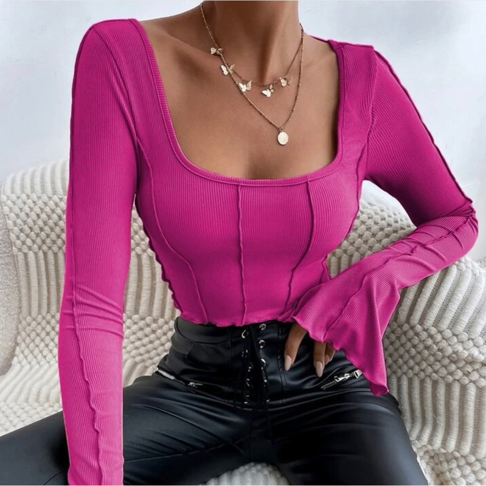 SHEIN Privé Tie Back Lettuce Trim Crop Top
